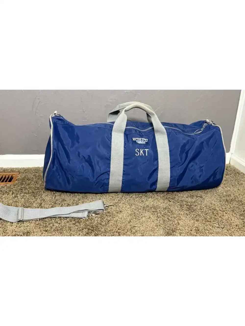 1980's Extra Large Duffle Bag from Lands' End Blue + Gray Nylon Canvas